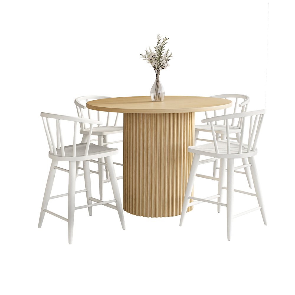 5-Piece Counter Height Dining Set with Round Table and Spindle Back Barstools. Picture 2