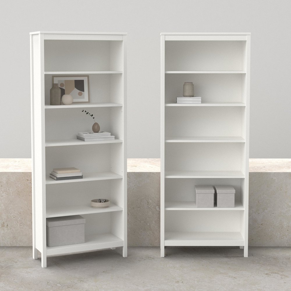 Madrid 2-Piece Tall Bookcase Set for Full Wall Storage, White. Picture 3