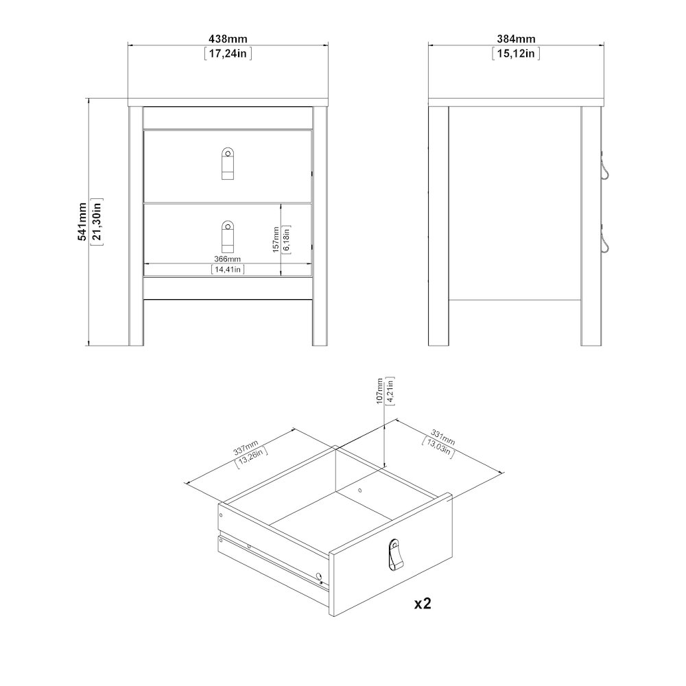 Madrid 2 Drawer Nightstand - Set of 2, White. Picture 12