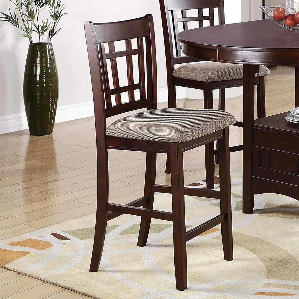 Neena Height Chair with Beige Upholstered Seat, Set of 2, Brown. Picture 2