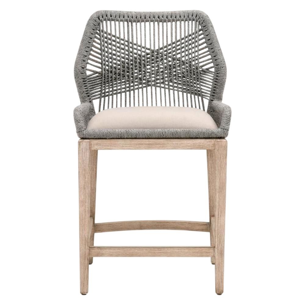 Gray Mahogany Counter Stool with Linen-Blend Upholstery and Footrest. Picture 3