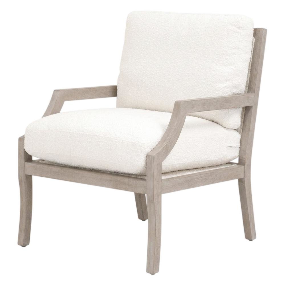 Transitional Outdoor Club Chair with Removable Boucle Snow Cushion, Solid Frame. Picture 1