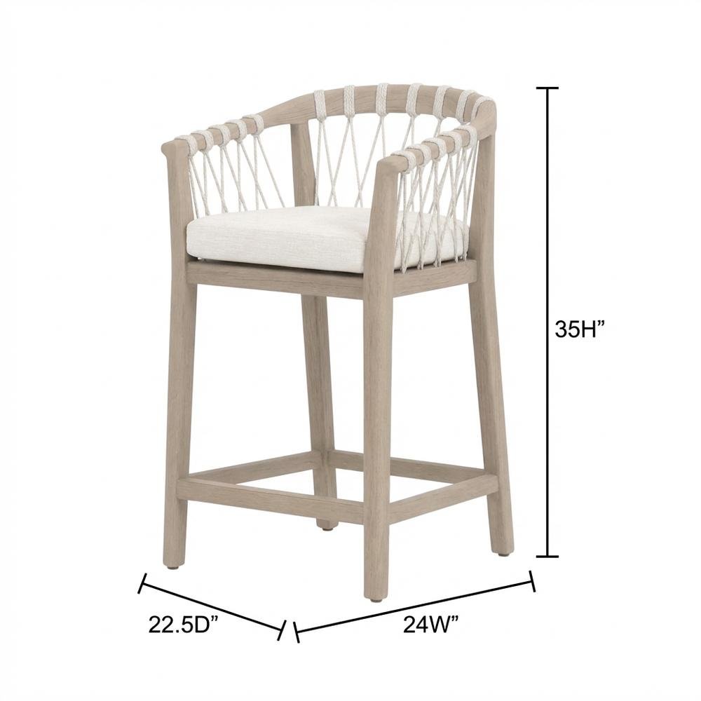 Transitional Pacific Outdoor Counter Stool, Reversible Seat Cushion, Wash Finish. Picture 7