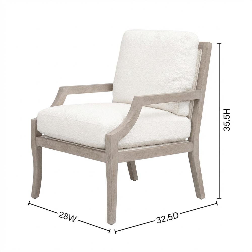 Transitional Outdoor Club Chair with Removable Boucle Snow Cushion, Solid Frame. Picture 7