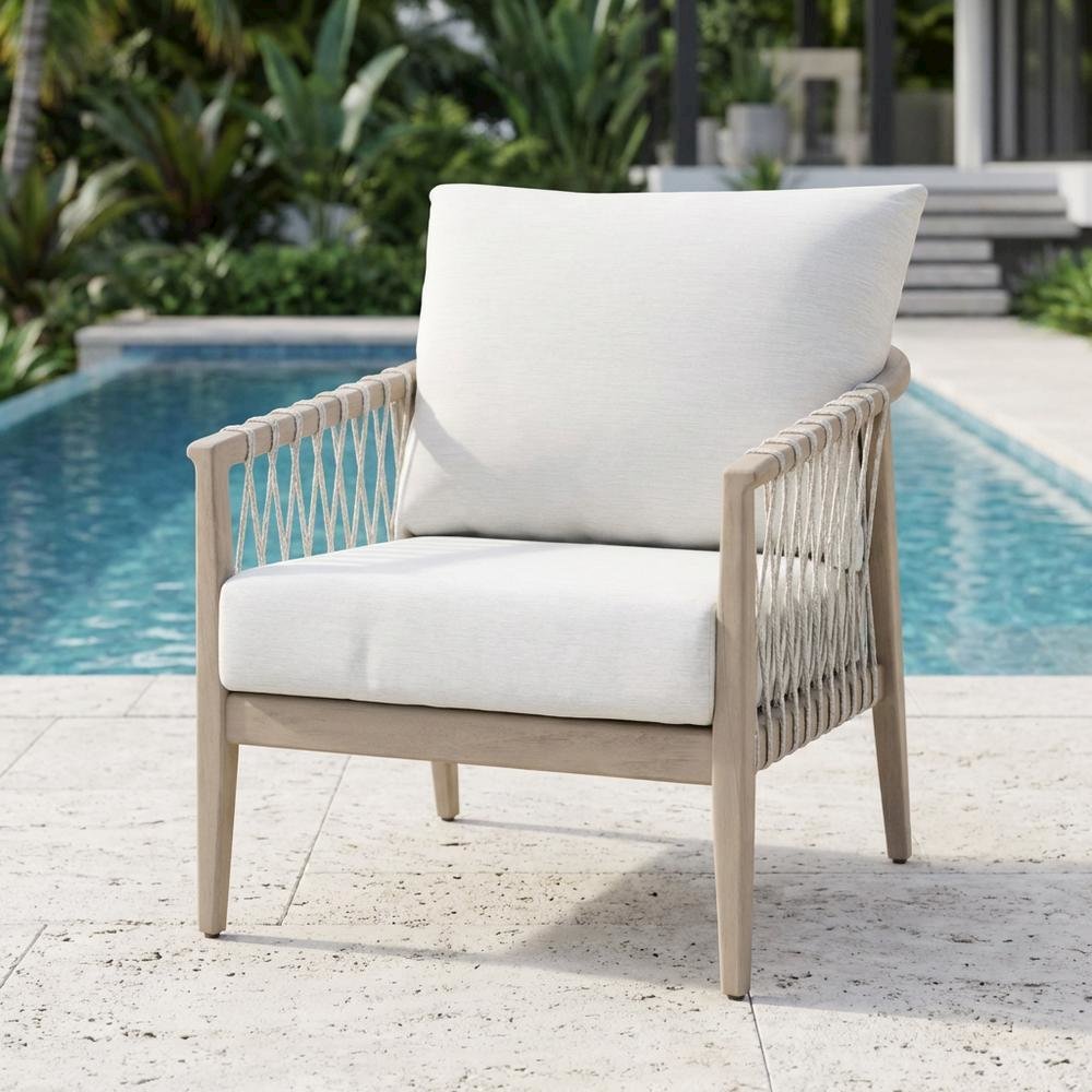 Transitional Pacific Outdoor Club Chair With Reversible Removable Cushion. Picture 3