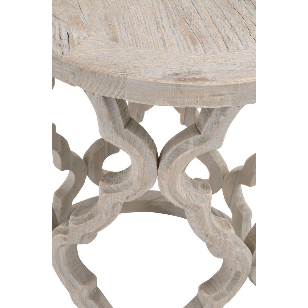Gray End Table, Reclaimed Elm Wood, Plank Veneer, Carved Design. Picture 5