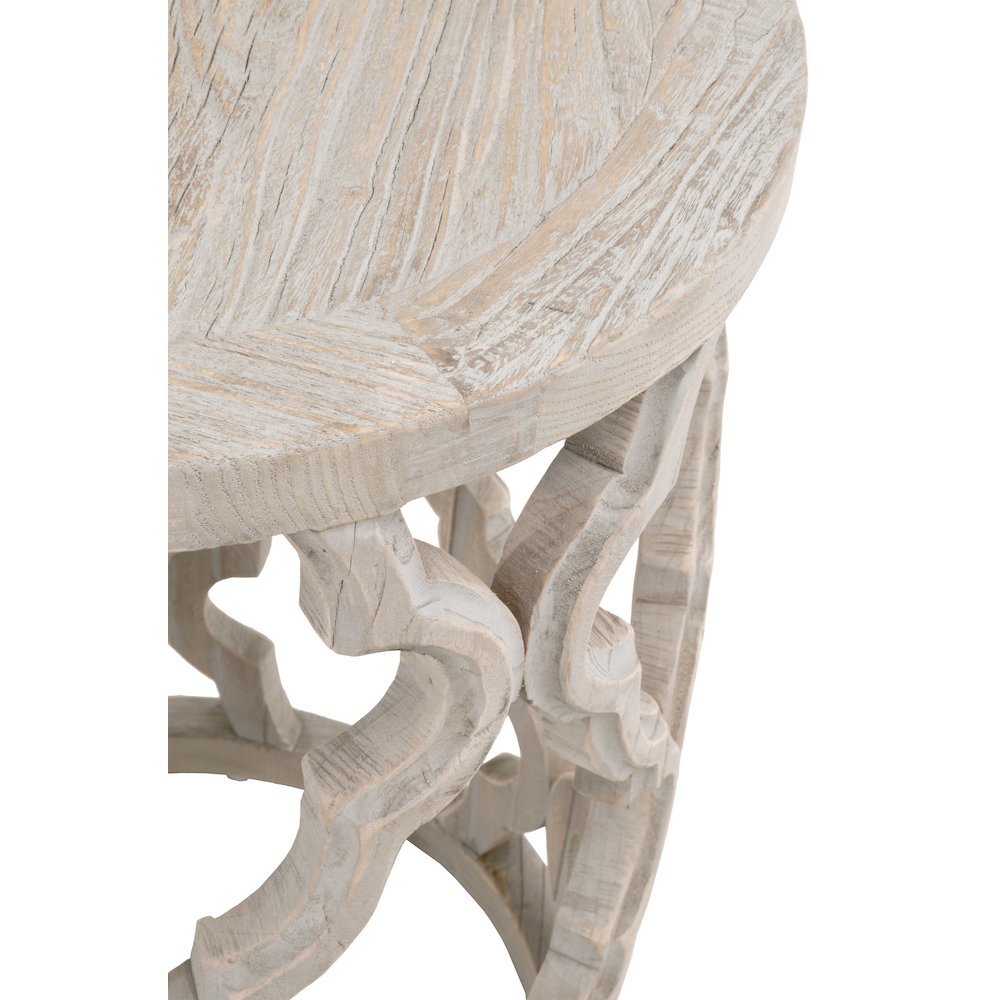 Gray End Table, Reclaimed Elm Wood, Plank Veneer, Carved Design. Picture 6