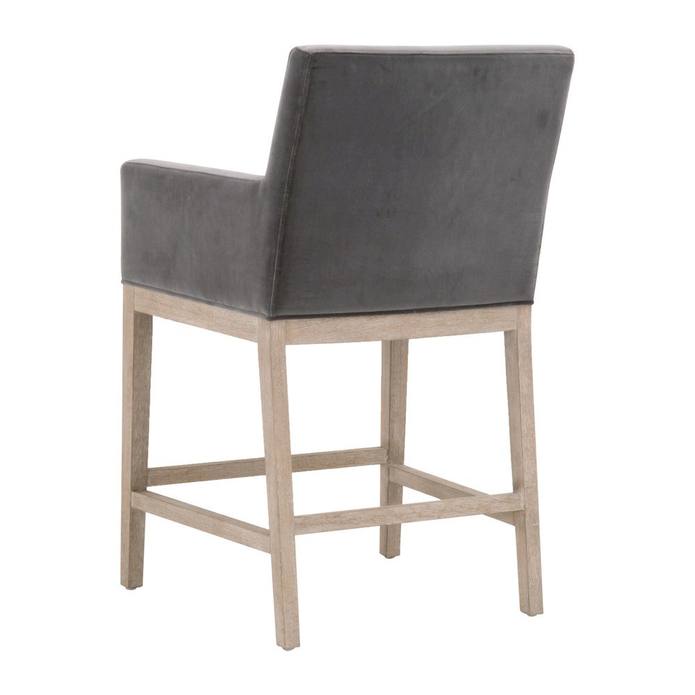 Gray Counter Stool, Solid Oak Wood Base, Velvet Cushion. Picture 6