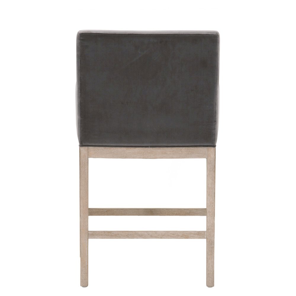 Gray Counter Stool, Solid Oak Wood Base, Velvet Cushion. Picture 7