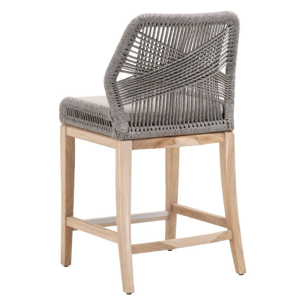 Gray Outdoor Counter Stool, Teak Legs, Aluminum Frame, Rope Weave. Picture 6