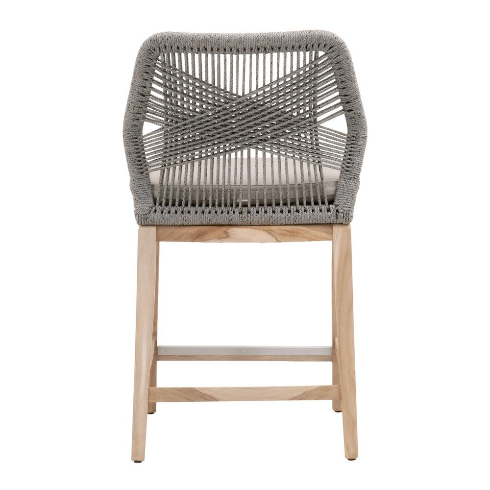Gray Outdoor Counter Stool, Teak Legs, Aluminum Frame, Rope Weave. Picture 7