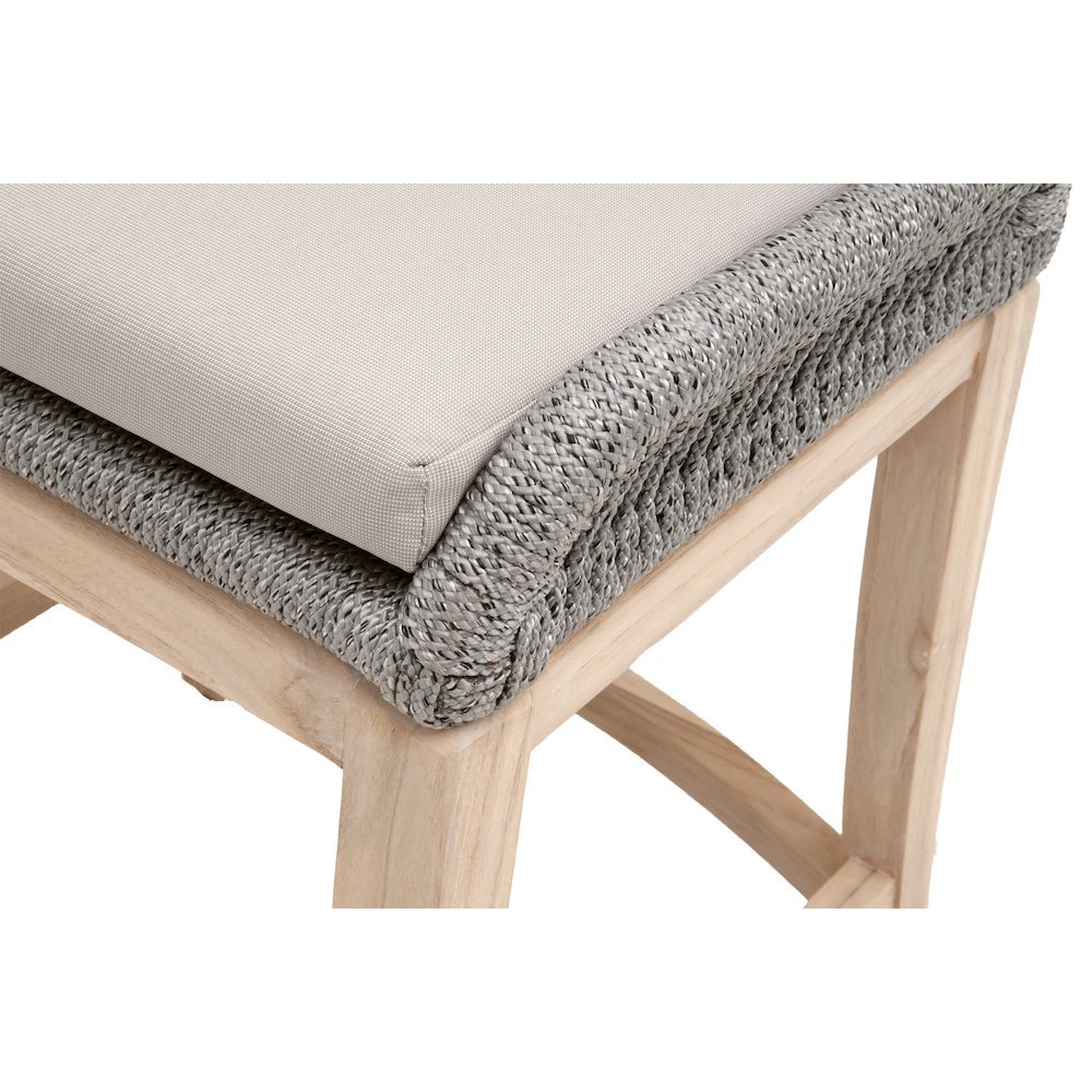 Gray Outdoor Counter Stool, Teak Legs, Aluminum Frame, Rope Weave. Picture 8