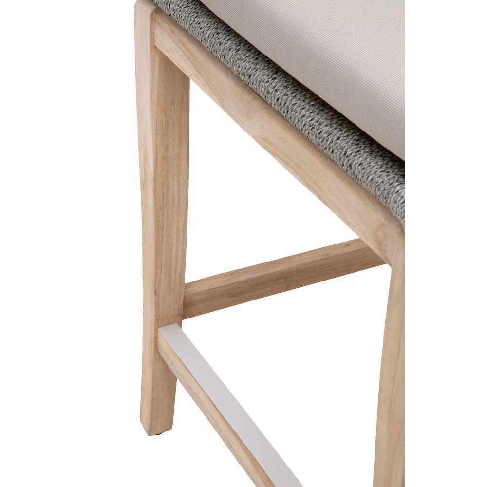 Gray Outdoor Counter Stool, Teak Legs, Aluminum Frame, Rope Weave. Picture 9