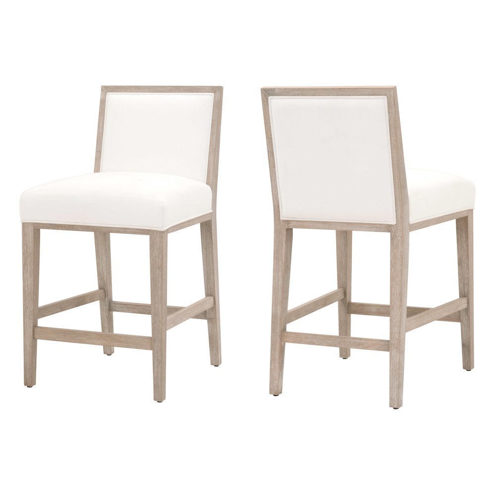 White Counter Stool 2-Piece Set, Upholstered, Rubberwood Frame. Picture 1