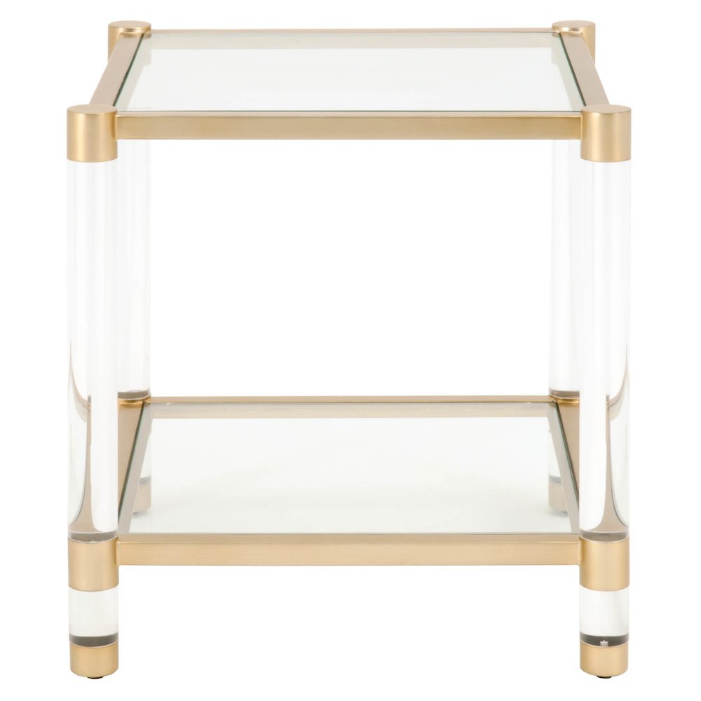 Gold End Table, Tempered Glass Top, Metal Frame, Acrylic Legs. Picture 4