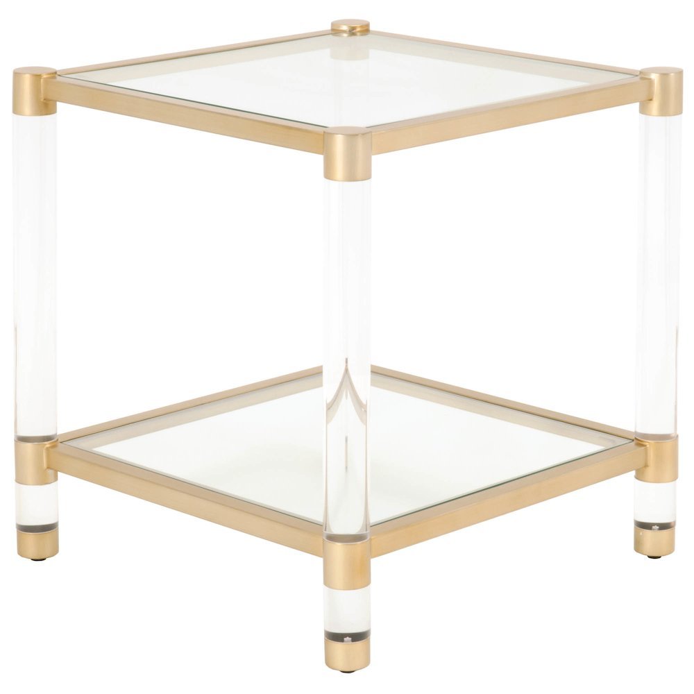 Gold End Table, Tempered Glass Top, Metal Frame, Acrylic Legs. Picture 5