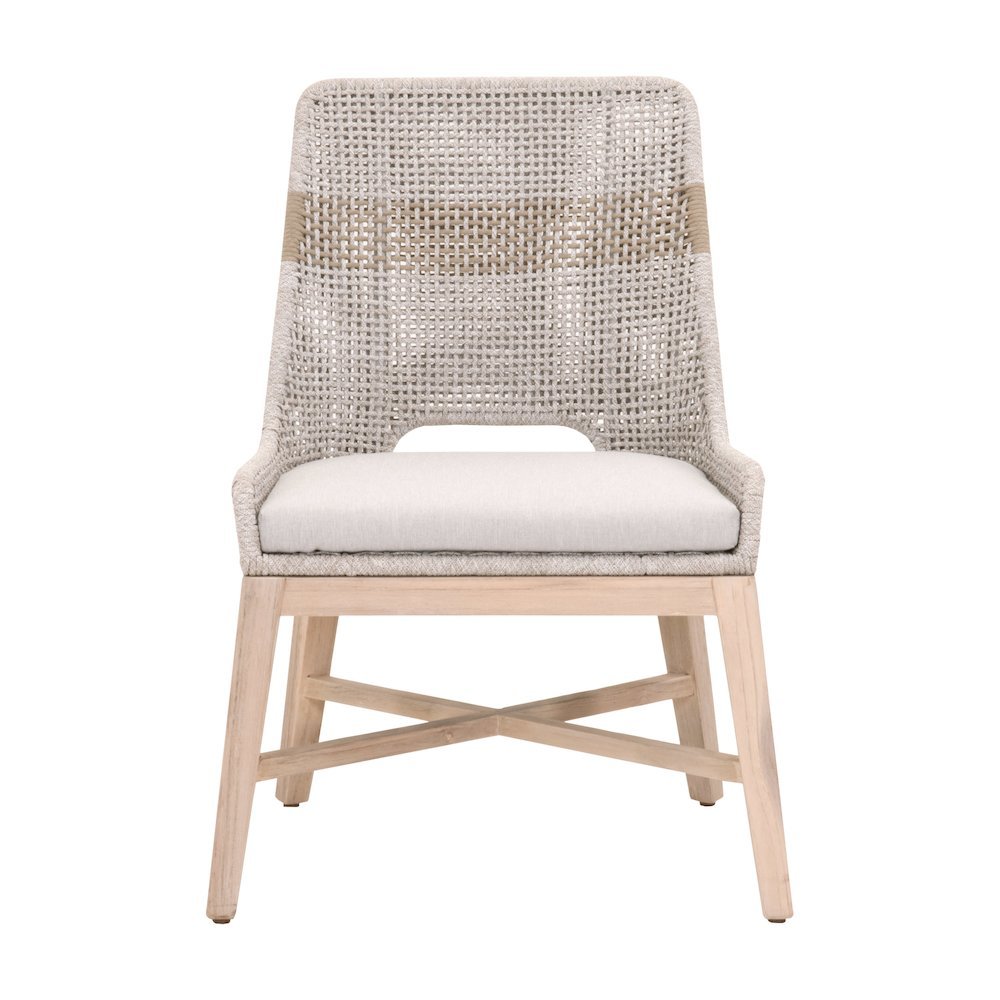 White Outdoor Dining Chair 2-Piece Set, Teak Base, Rope Pattern, X Base. Picture 5