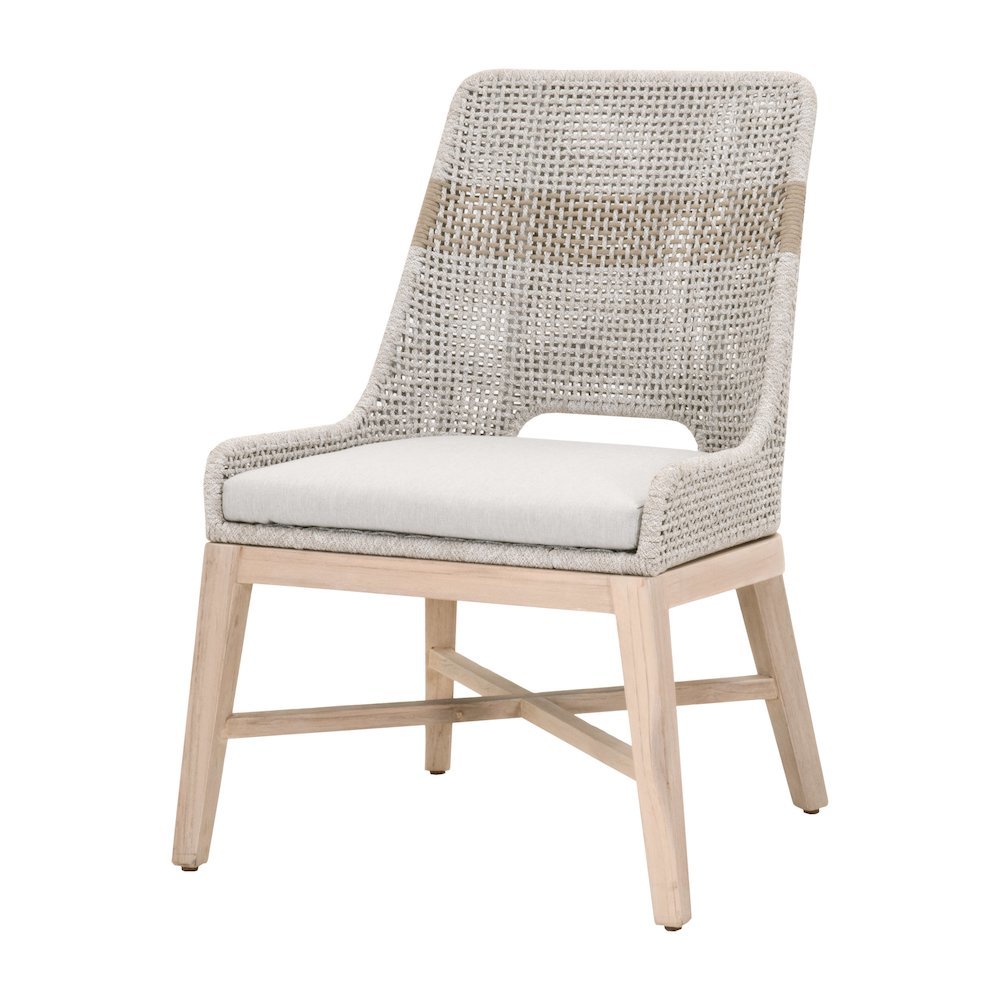 White Outdoor Dining Chair 2-Piece Set, Teak Base, Rope Pattern, X Base. Picture 7