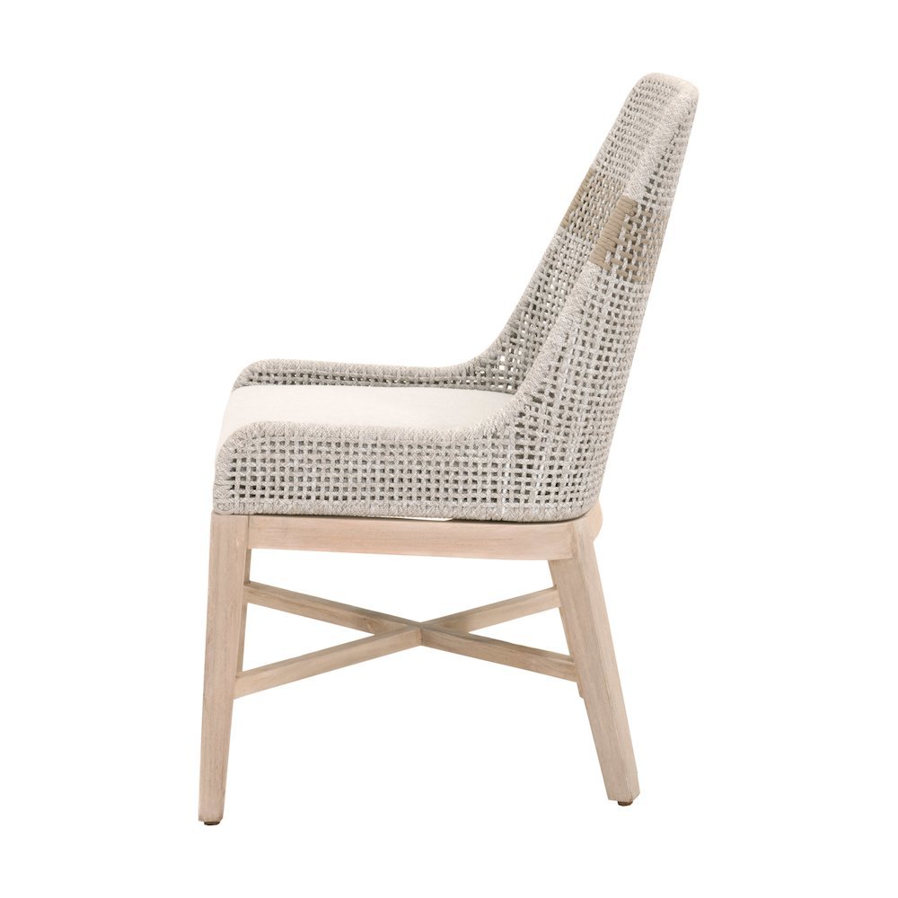 White Outdoor Dining Chair 2-Piece Set, Teak Base, Rope Pattern, X Base. Picture 8
