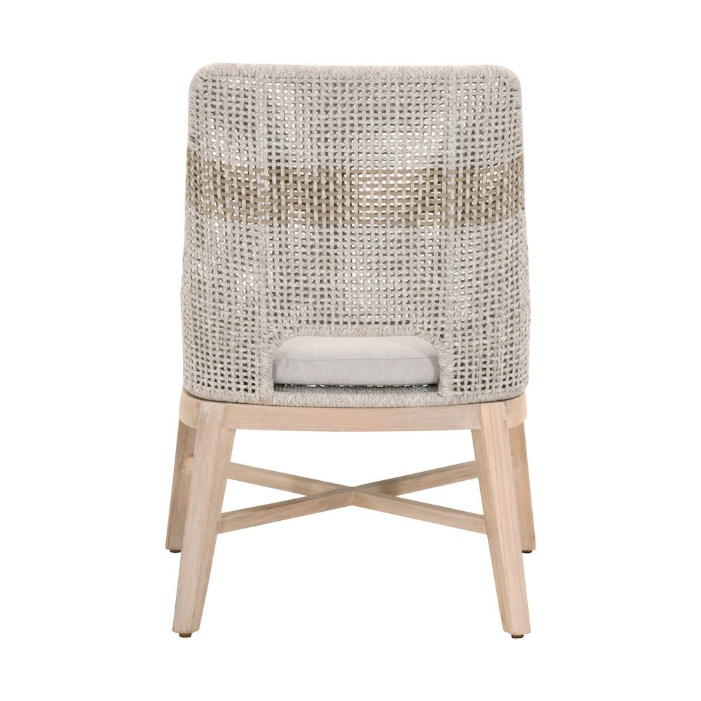 White Outdoor Dining Chair 2-Piece Set, Teak Base, Rope Pattern, X Base. Picture 10