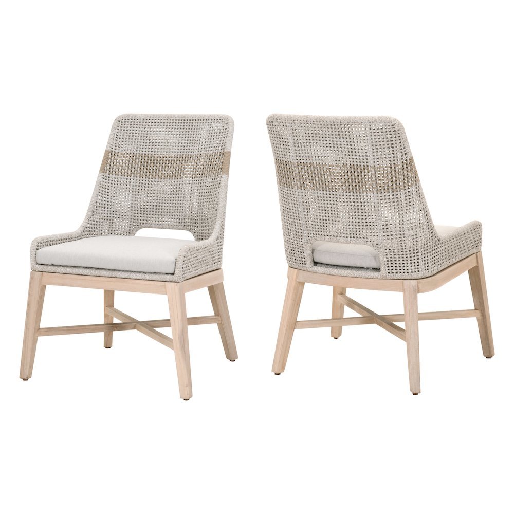 White Outdoor Dining Chair 2-Piece Set, Teak Base, Rope Pattern, X Base. Picture 1