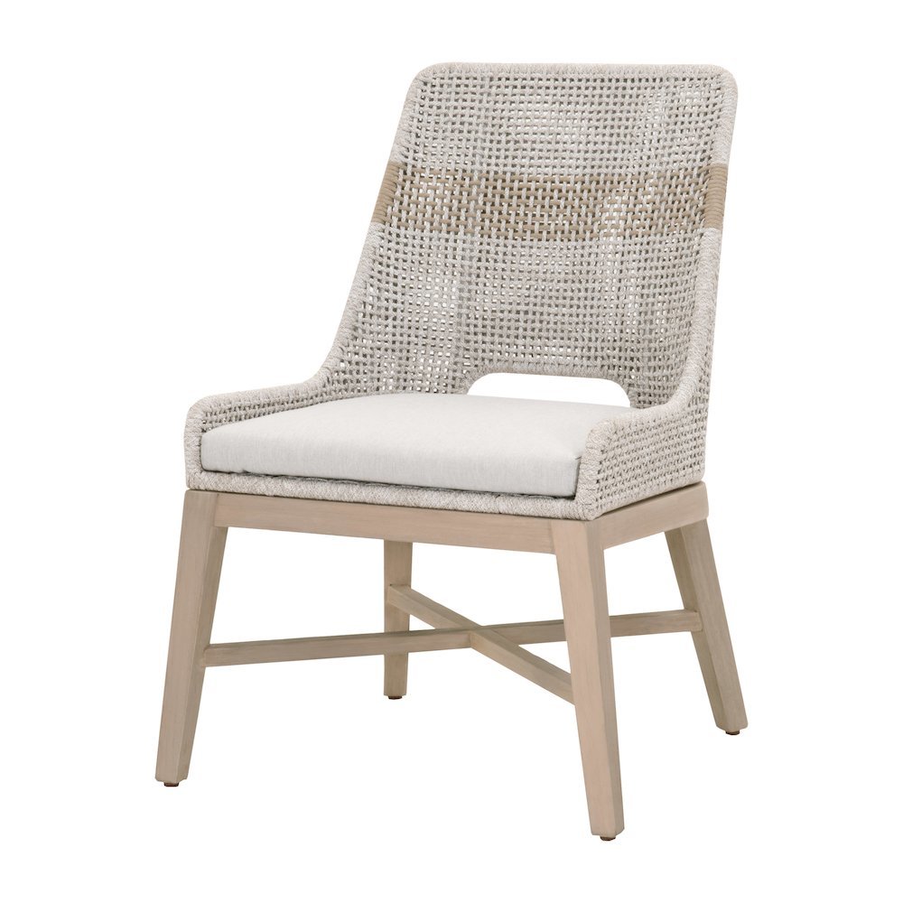 White Outdoor Dining Chair 2-Piece Set, Teak Base, Rope Pattern, X Base. Picture 6