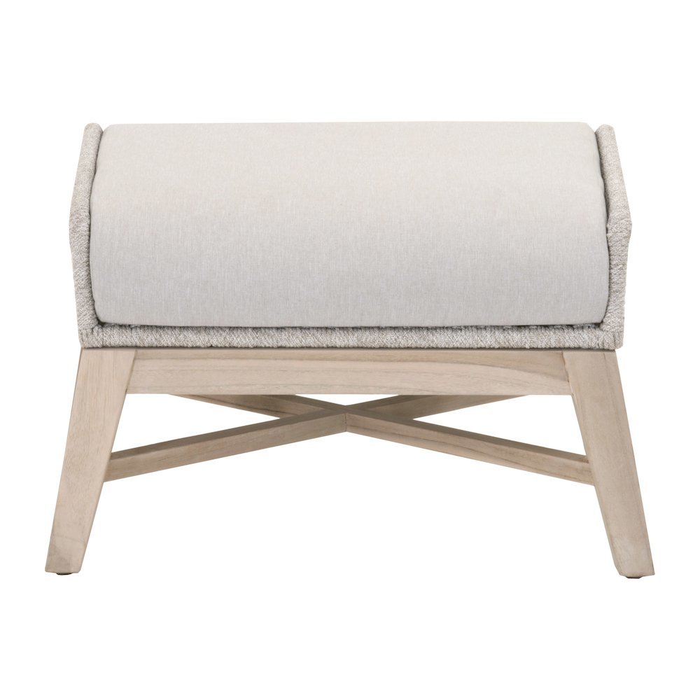 White Outdoor Footstool, Teak Base, Rope Weave, Removable Cushion. Picture 5