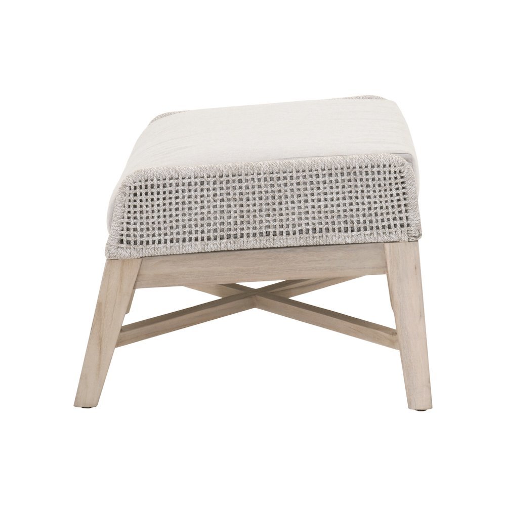 White Outdoor Footstool, Teak Base, Rope Weave, Removable Cushion. Picture 6