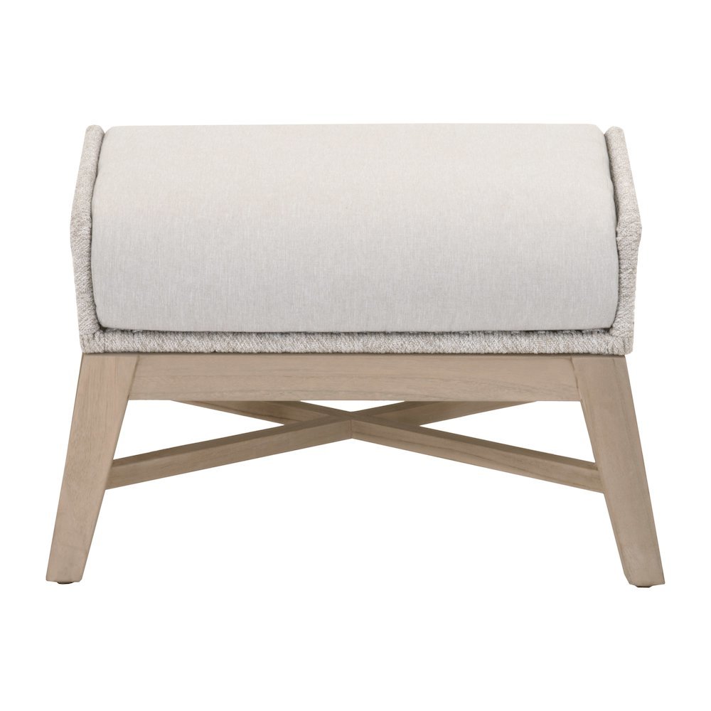 White Outdoor Footstool, Teak Base, Rope Weave, Removable Cushion. Picture 7