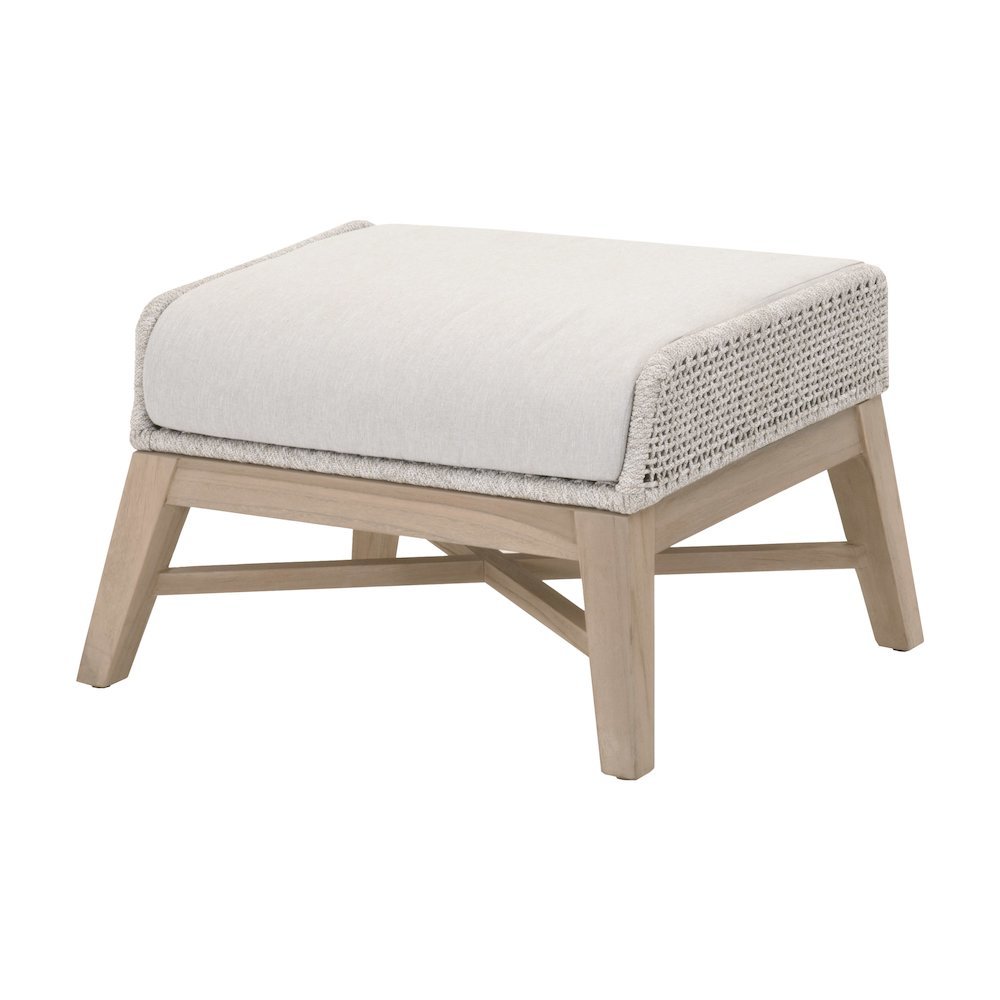 White Outdoor Footstool, Teak Base, Rope Weave, Removable Cushion. Picture 8