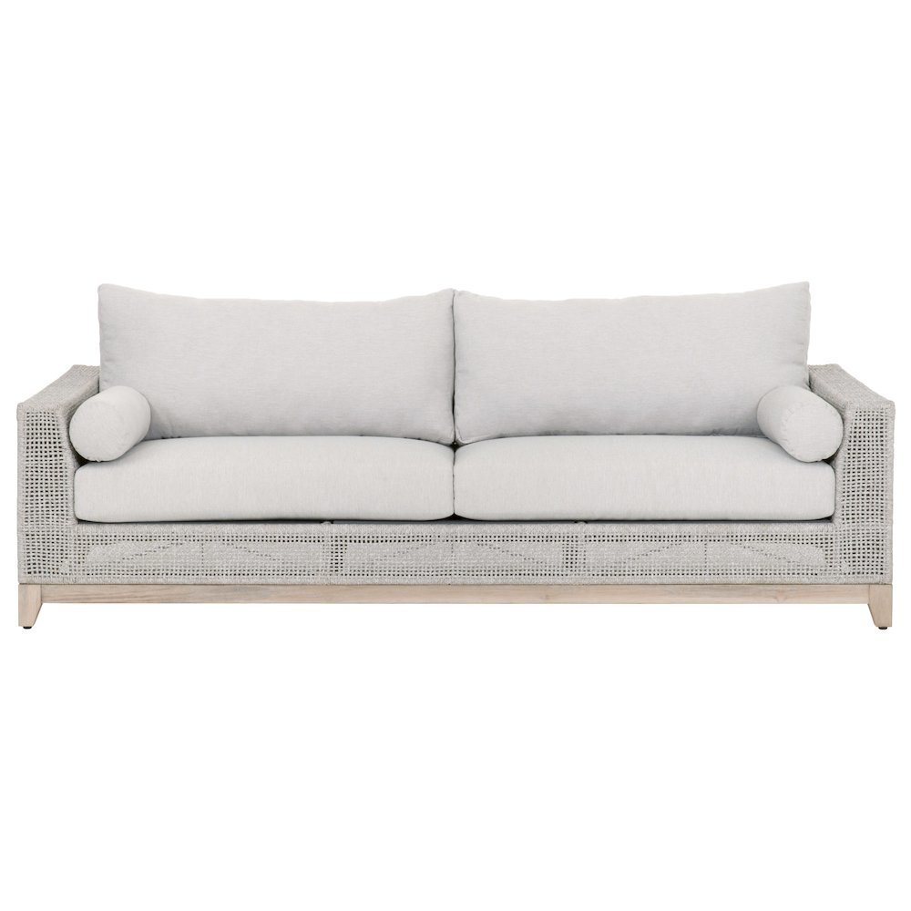 White Outdoor Sofa 90 Inches, Teak Base, Rope Weave, Removable Cushions. Picture 5