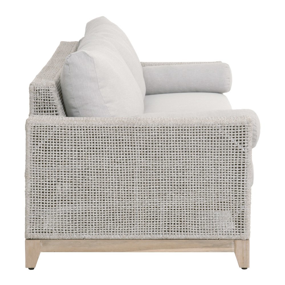 White Outdoor Sofa 90 Inches, Teak Base, Rope Weave, Removable Cushions. Picture 6