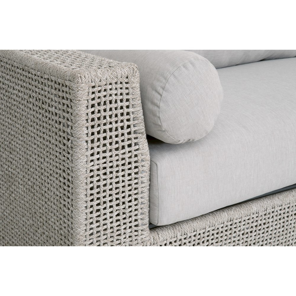 White Outdoor Sofa 90 Inches, Teak Base, Rope Weave, Removable Cushions. Picture 11
