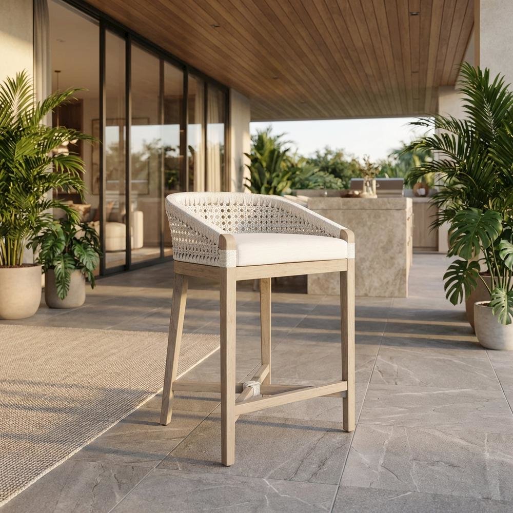 Outdoor Counter Stool with Reversible Cushion and Teak Frame. Picture 2
