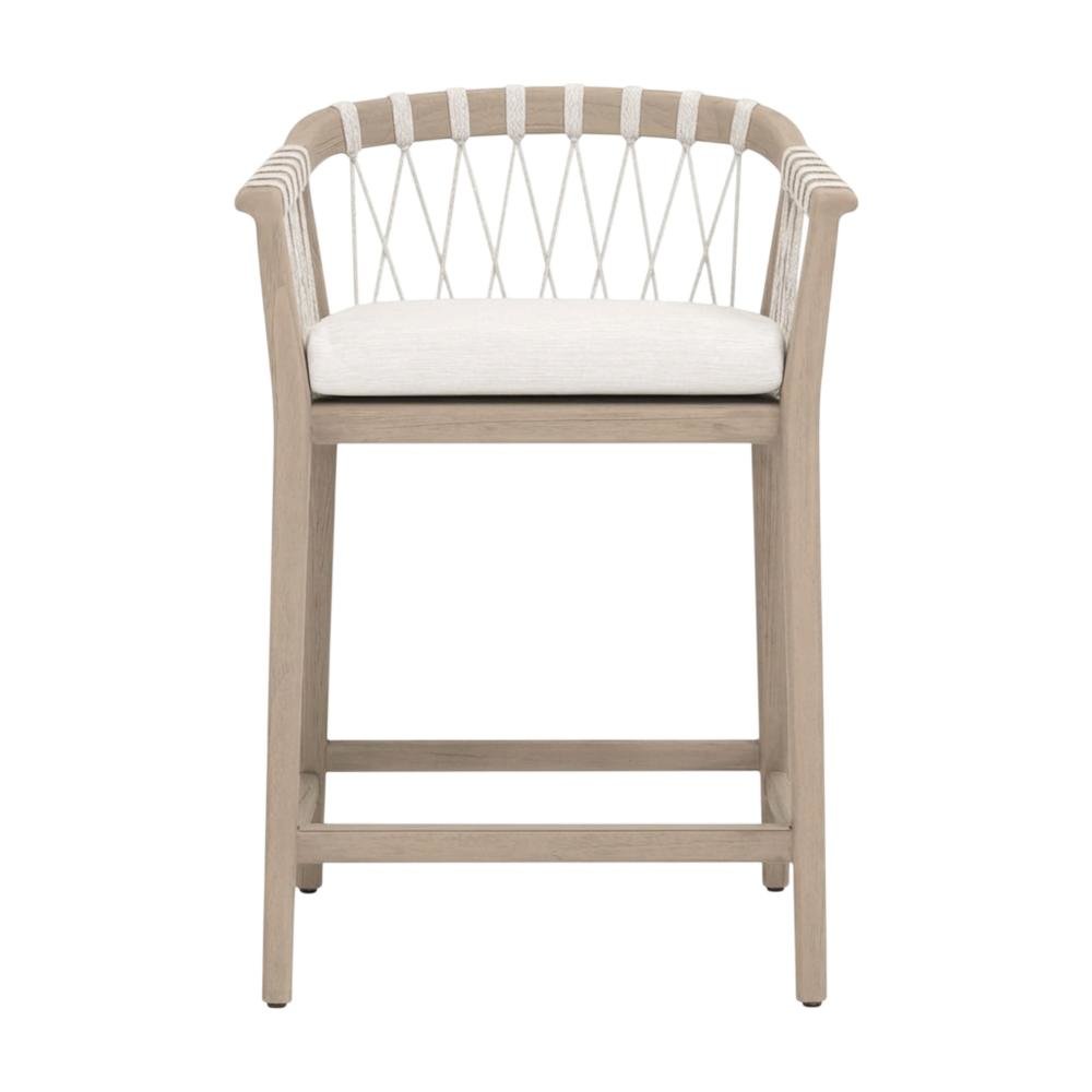 Transitional Pacific Outdoor Counter Stool, Reversible Seat Cushion, Wash Finish. Picture 4