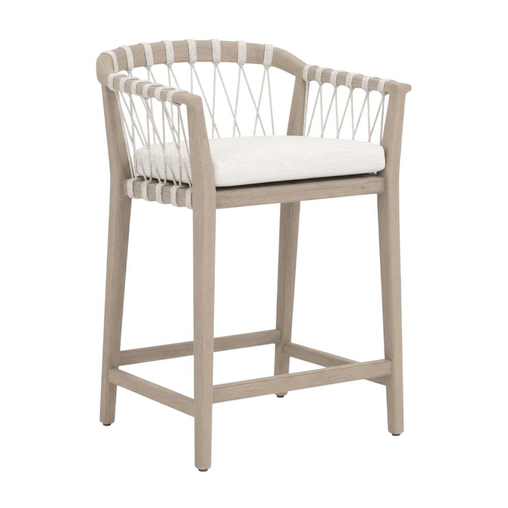 Transitional Pacific Outdoor Counter Stool, Reversible Seat Cushion, Wash Finish. Picture 1