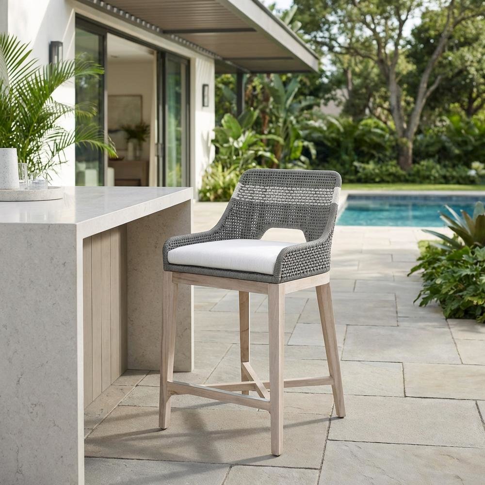 Transitional Outdoor Counter Stool with Removable Cushion and Modern Design. Picture 3