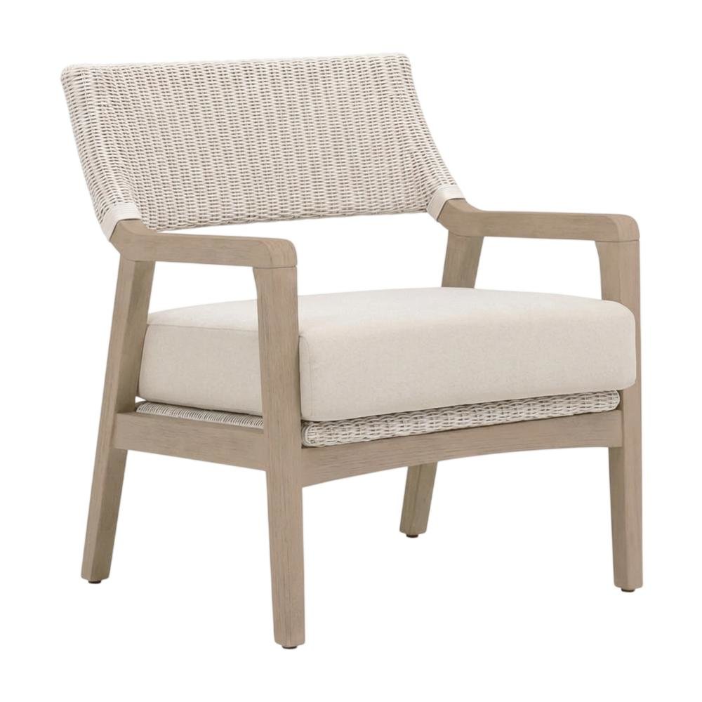 Transitional Outdoor Club Chair with Washed Ever Teak Finish, Performance Fabric. Picture 1