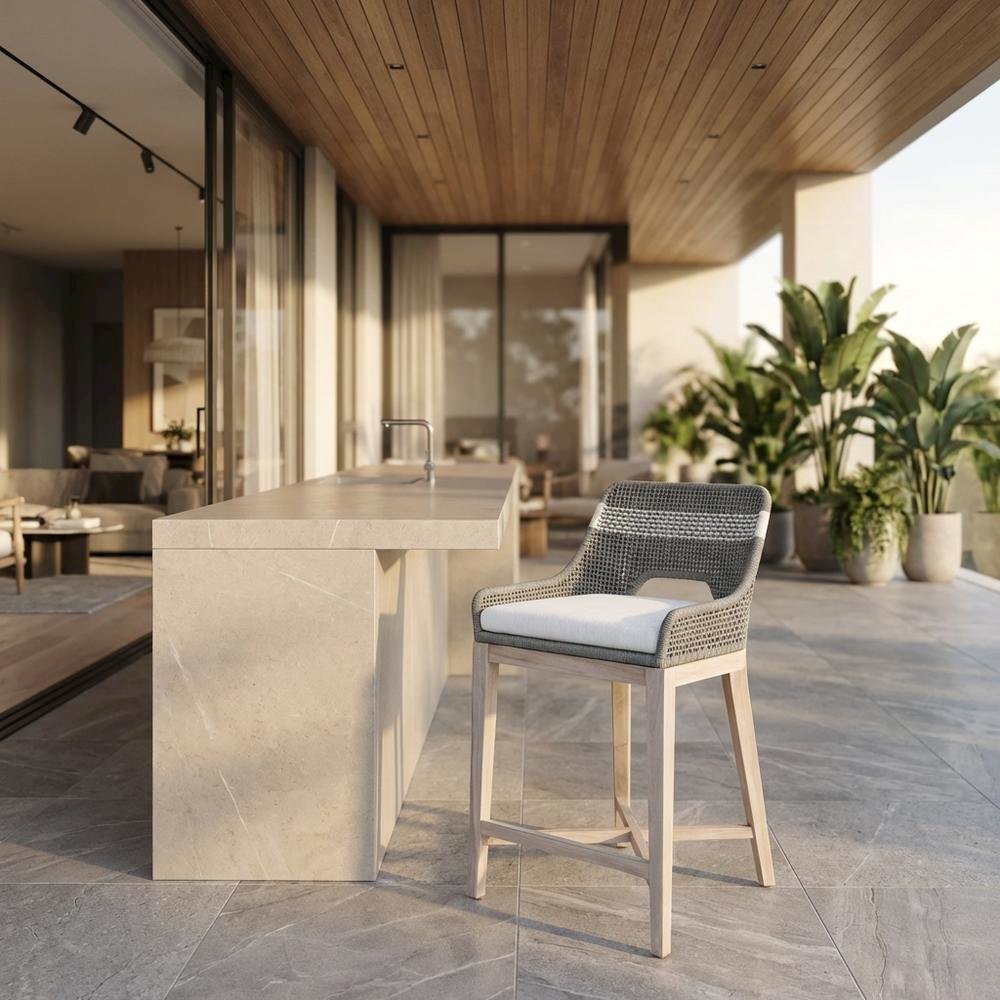 Transitional Outdoor Counter Stool with Removable Cushion and Modern Design. Picture 2