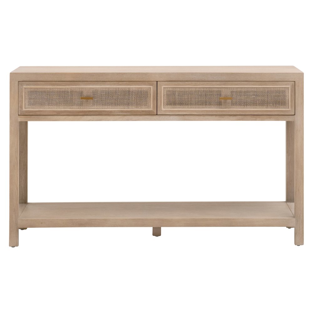 Bella Antique Transitional Cane 2-Drawer Entry Console. Picture 1