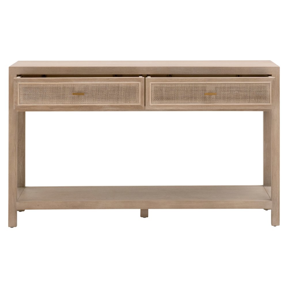 Bella Antique Transitional Cane 2-Drawer Entry Console. Picture 2