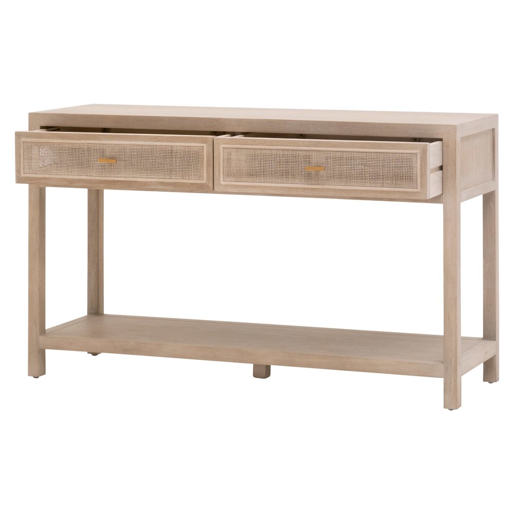 Bella Antique Transitional Cane 2-Drawer Entry Console. Picture 4