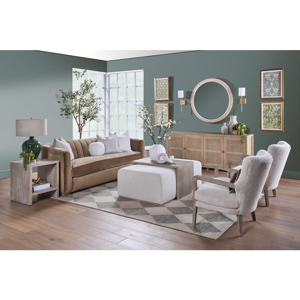 Traditions Transitional Dovetail Upholstered Coffee Table. Picture 28