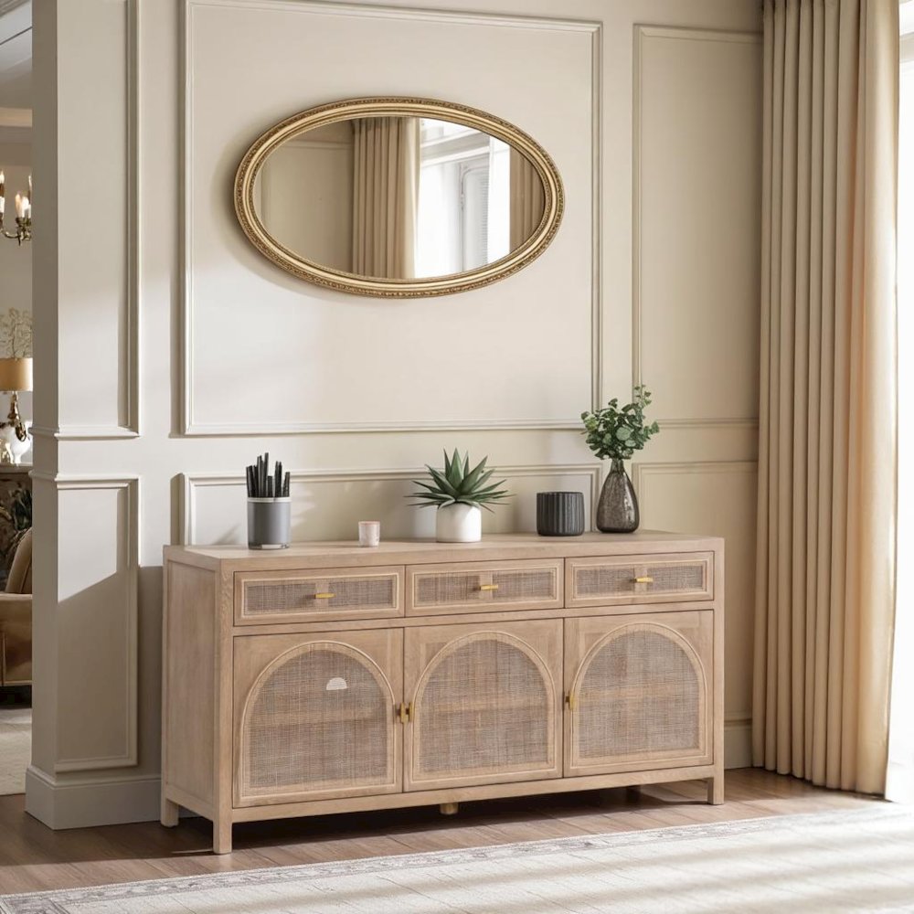 Gray Wood Buffet Cabinet – Bar Cabinet with Storage and Sideboard Design. Picture 2