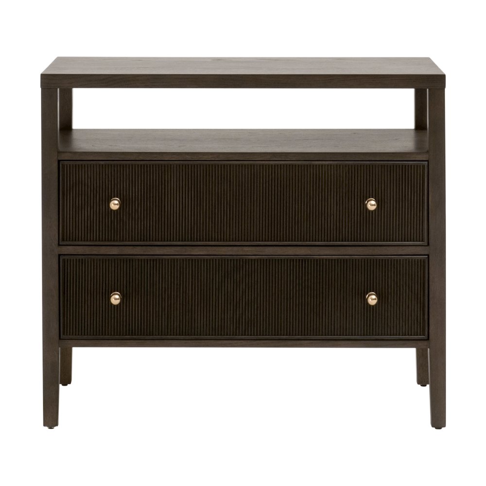 Bronze Bay Transitional Highland Open Shelf 2-Drawer Nightstand. Picture 1