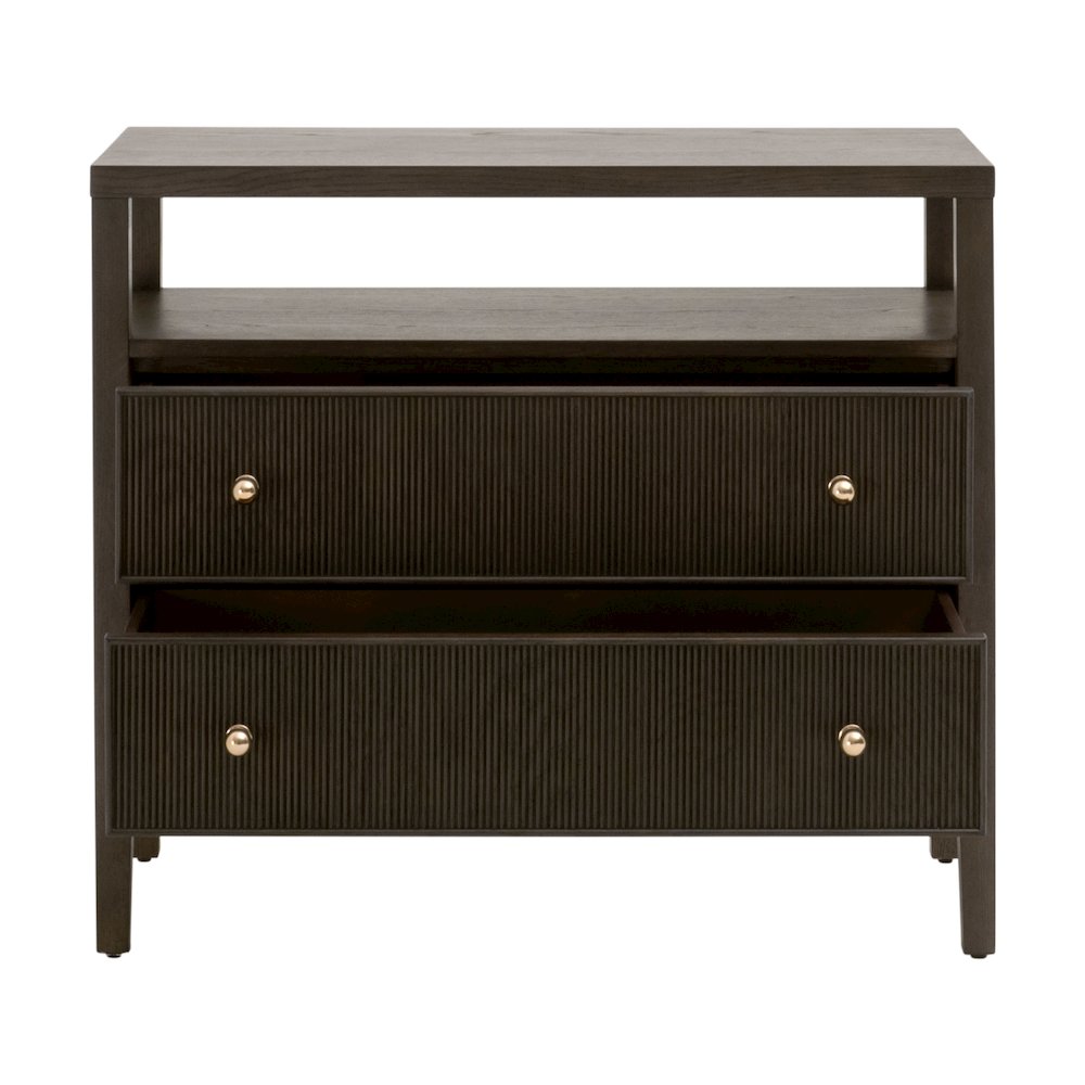 Bronze Bay Transitional Highland Open Shelf 2-Drawer Nightstand. Picture 2