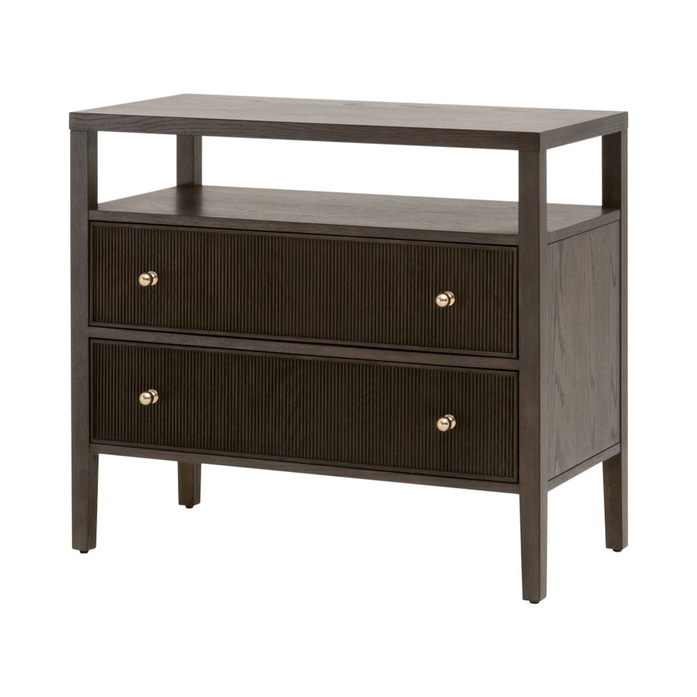 Bronze Bay Transitional Highland Open Shelf 2-Drawer Nightstand. Picture 3