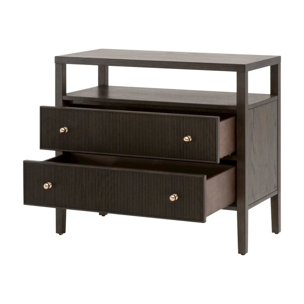 Bronze Bay Transitional Highland Open Shelf 2-Drawer Nightstand. Picture 4