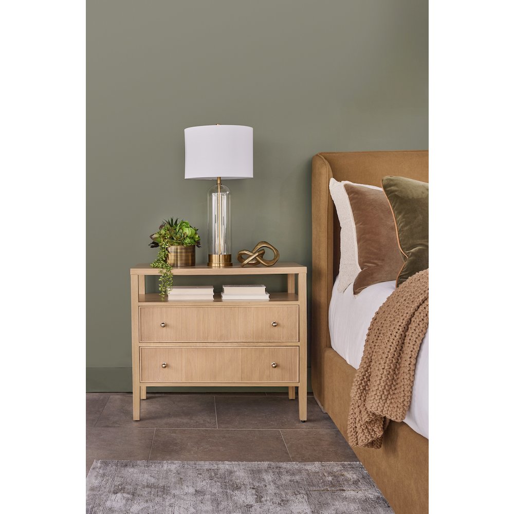 Bronze Bay Transitional Highland Open Shelf 2-Drawer Nightstand. Picture 14