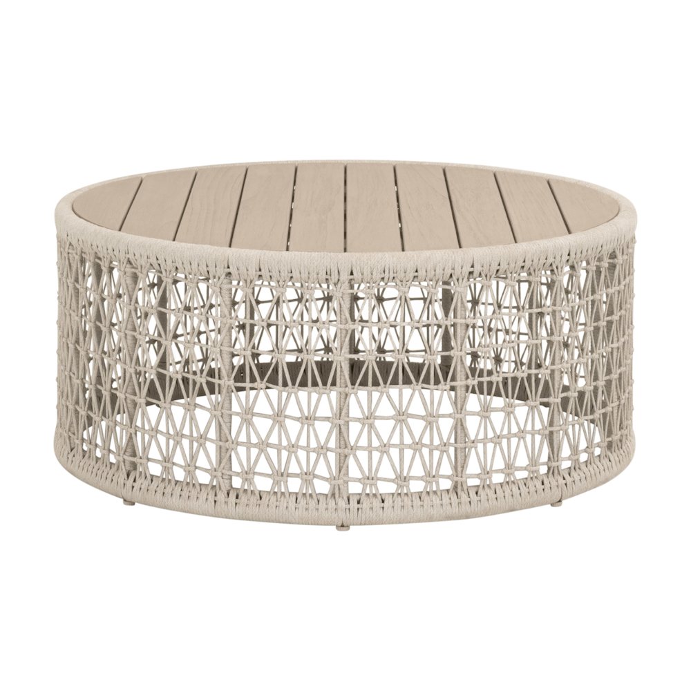Woven - Outdoor  Transitional Knit Outdoor Round Coffee Table. Picture 1